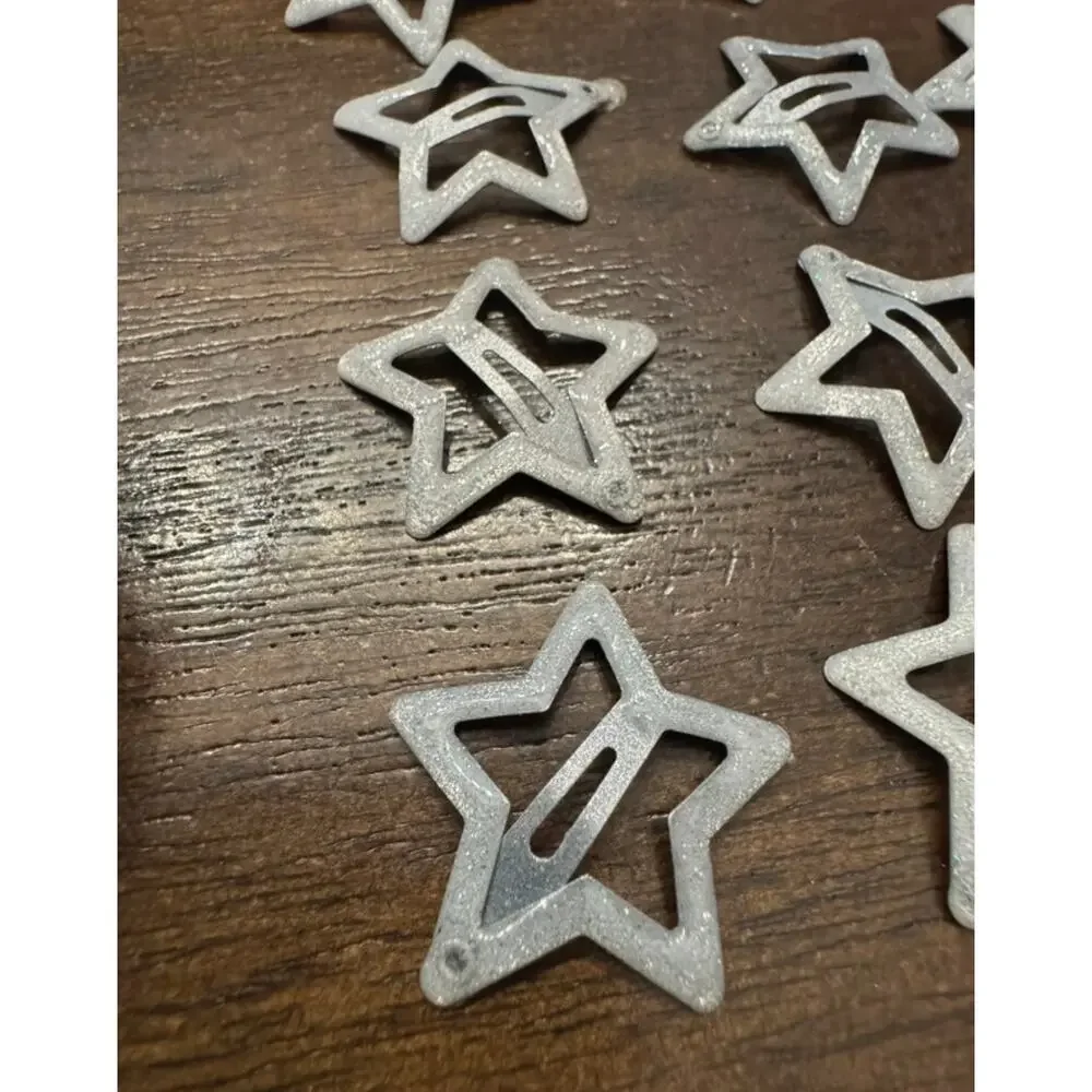 Silver glitter metal star hair clips barrettes  set of 12  #glitter #hairclips